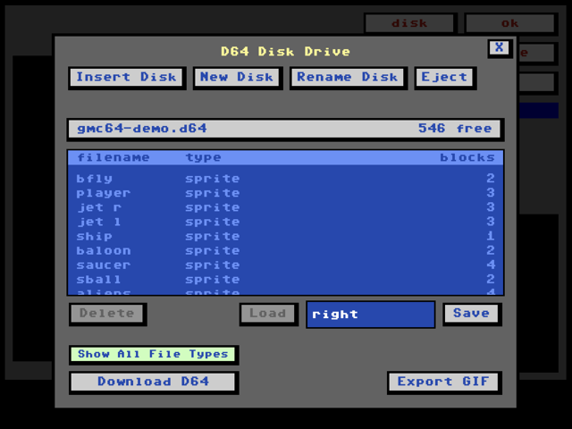 Demo disk file browser screenshot
